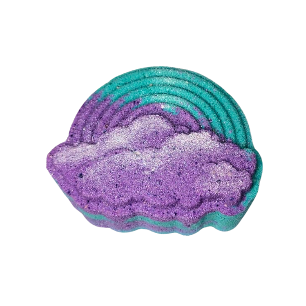 Mermaid Dreams teal and purple cloud bath bomb with surprise seashell inside by Decodro