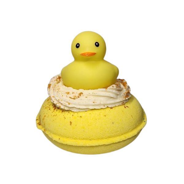 Oh! Honey! yellow duck donut bath bomb with rubber duck by Decodrop.