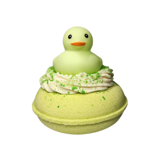 Cream Soda Float green duck donut bath bomb with rubber duck by Decodrop.