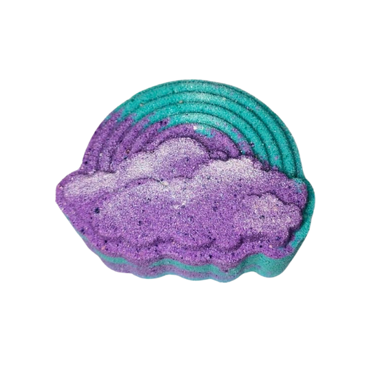 Mermaid Dreams teal and purple cloud bath bomb with surprise seashell inside by Decodro